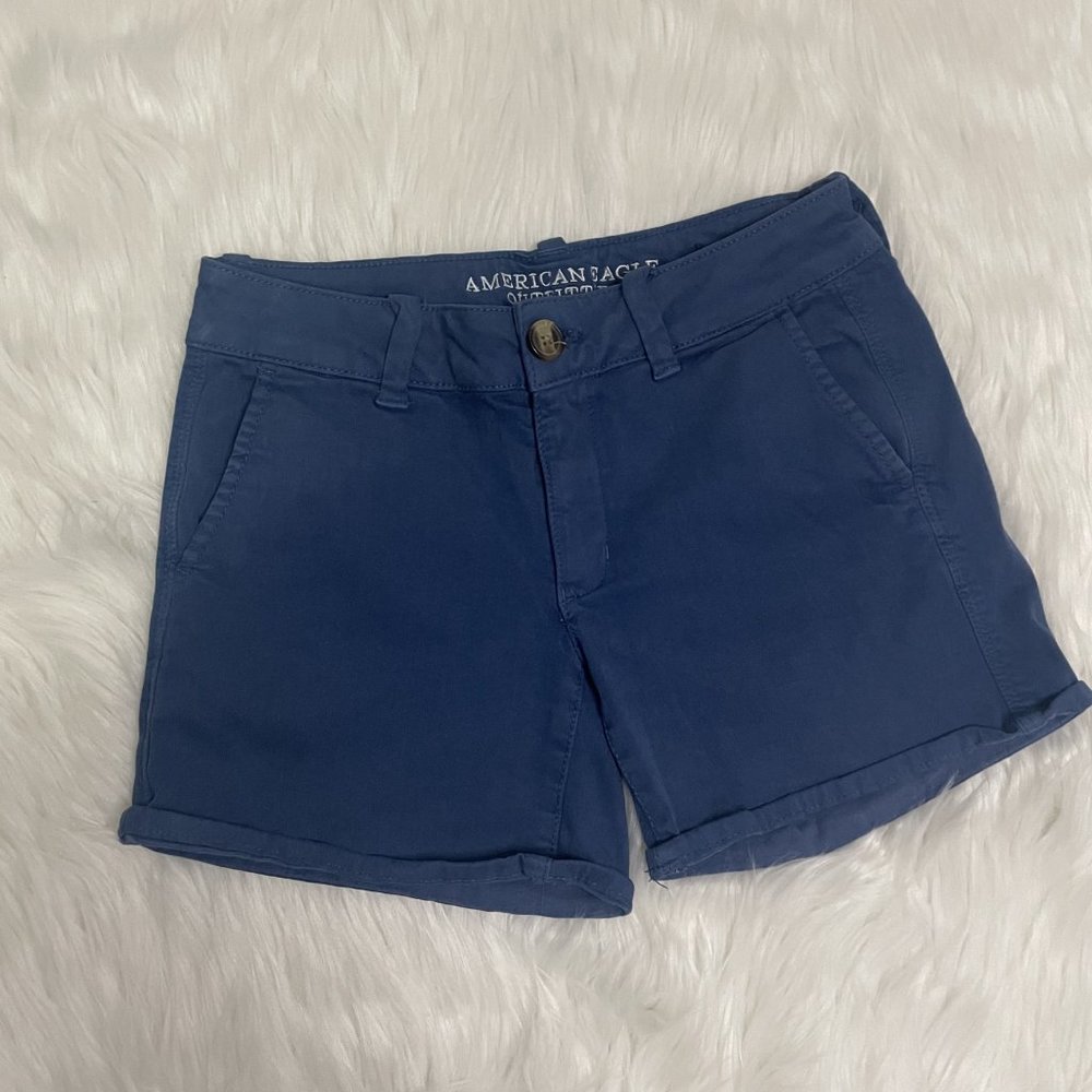 American Eagle Blue Cuffed Midi Shorts 2